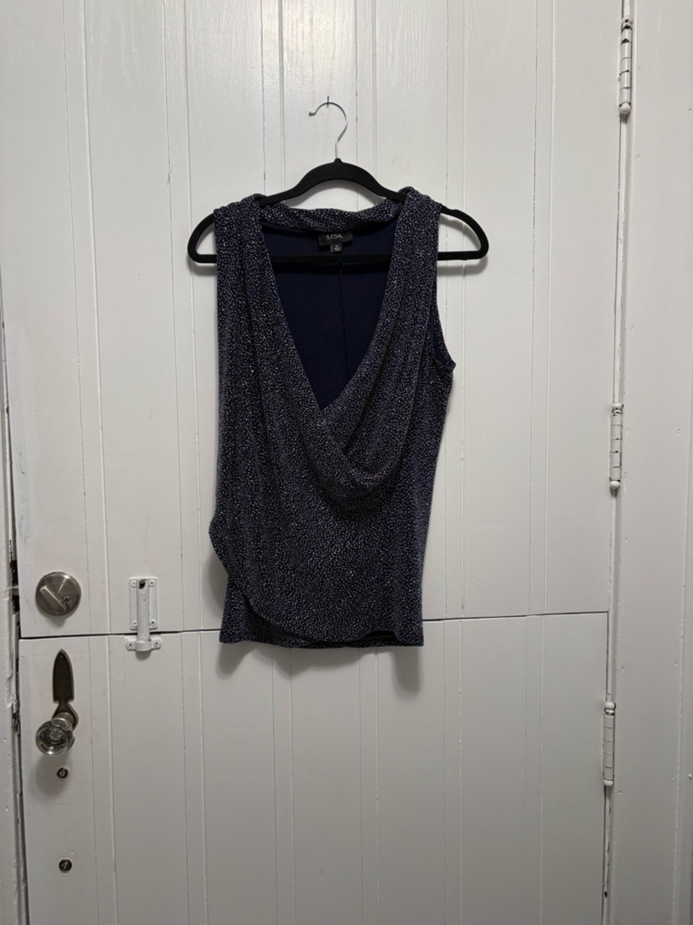 MSK Navy Sparkle Draped V-Neck Sleeveless Top